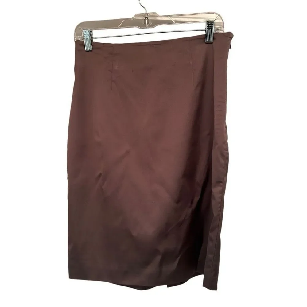 Ann Taylor brownish grey satin pencil skirt with waist belt - size 6